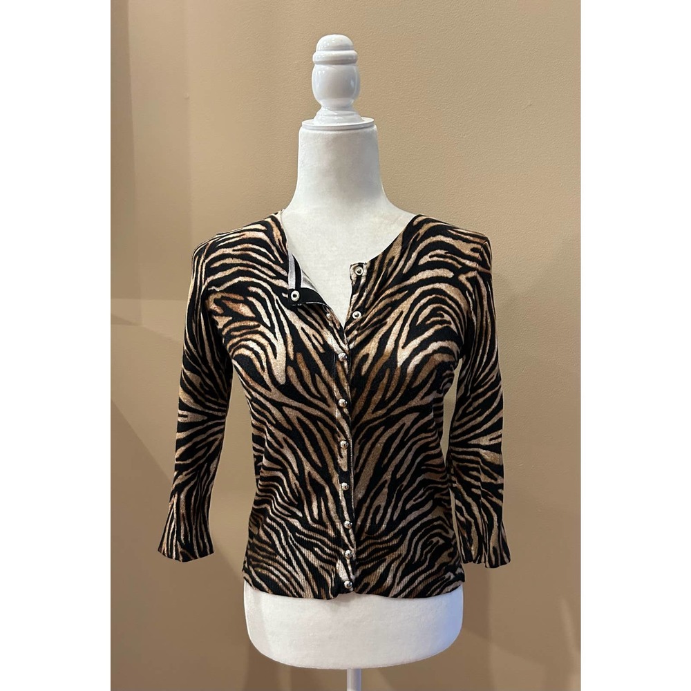 White House Black Market Tiger Print Cardigan, Size S - Picture 2 of 8
